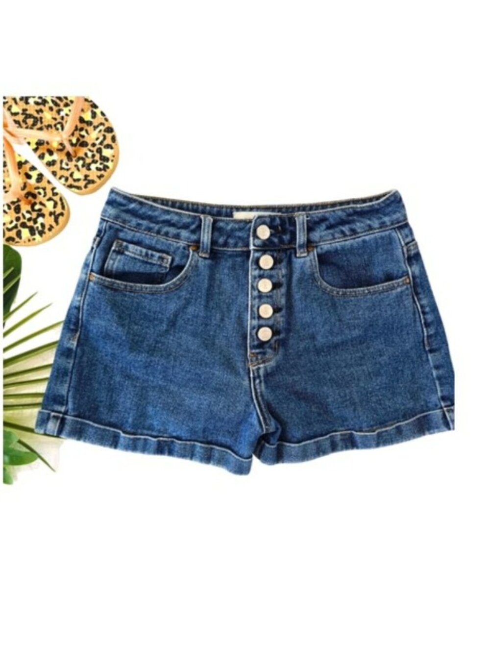 PacSun Women's Jean Shorts Size 26 Mom Short Blue Denim Button Fly Retro Cuffs
